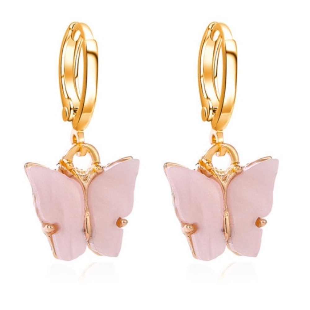 NEW Light Pink Butterfly Hoop Earring - Picture 2 of 4